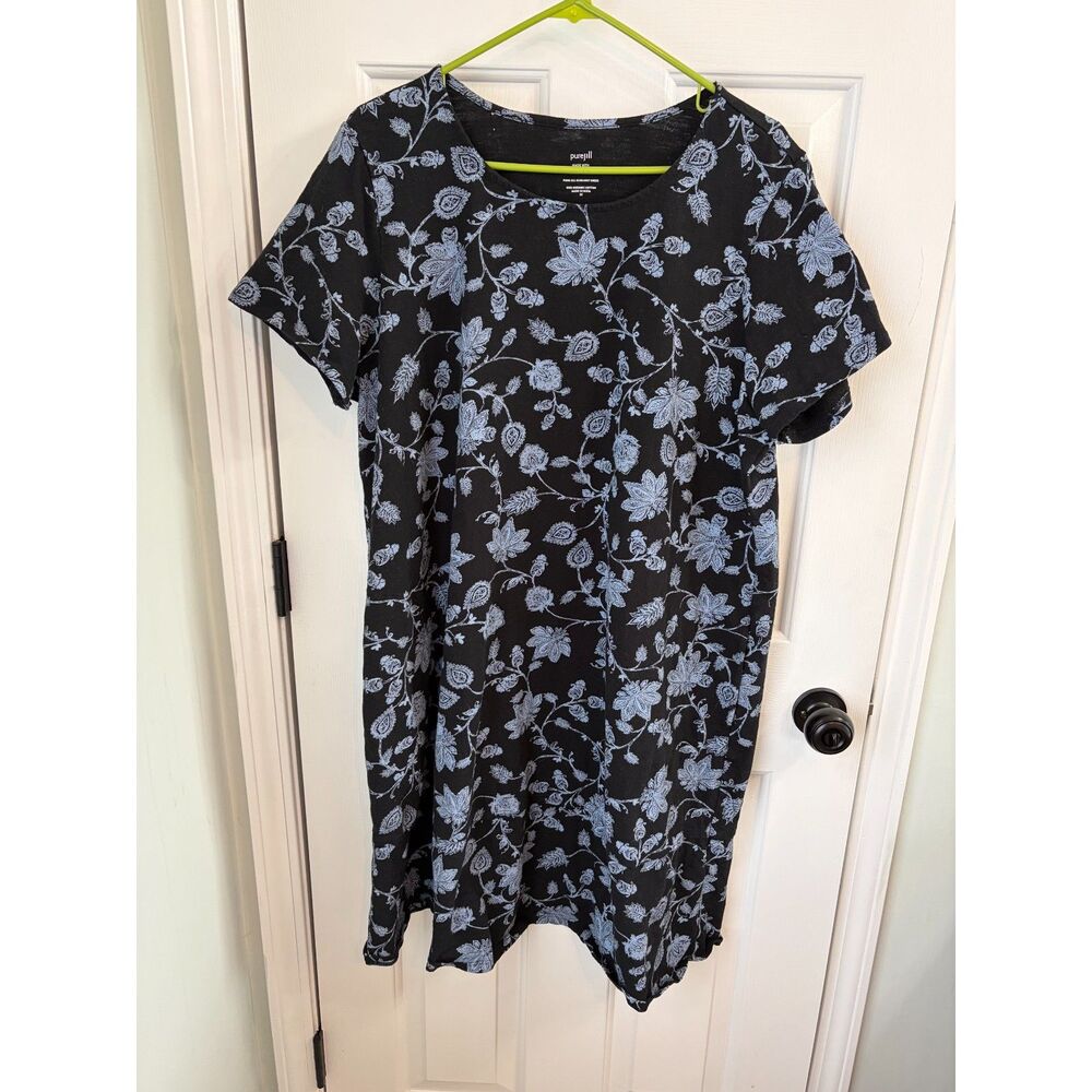 J. Jill Pure Jill Slub Knit Cotton Paisley Pocket Lagenlook Dress Comfort 2X